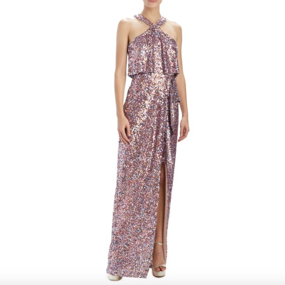 ML MONIQUE LHUILLIER Halter Sequined Gown - Picture 2 of 6